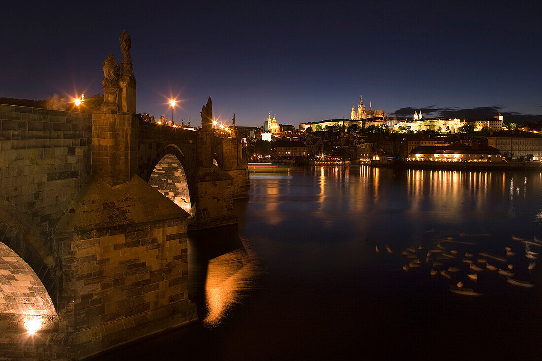 Cathedral and castle skyline king charles iv bridge vltava river. Prague. Czech Republic.