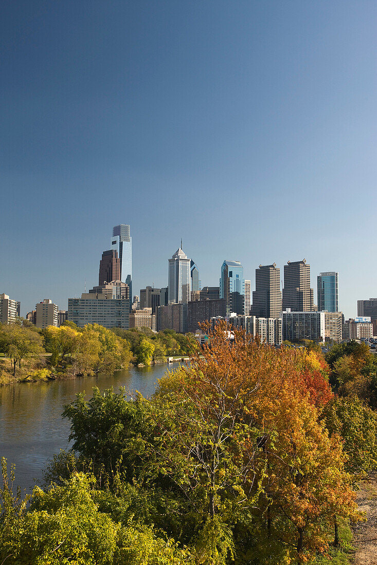 Schuylkill river downtown skyline Philadelphia. Pennsylvania. USA.