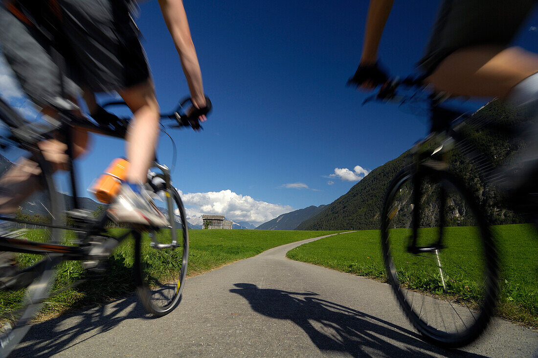 Couple on a mountain bike tour near Imst, Tyrol, Austria