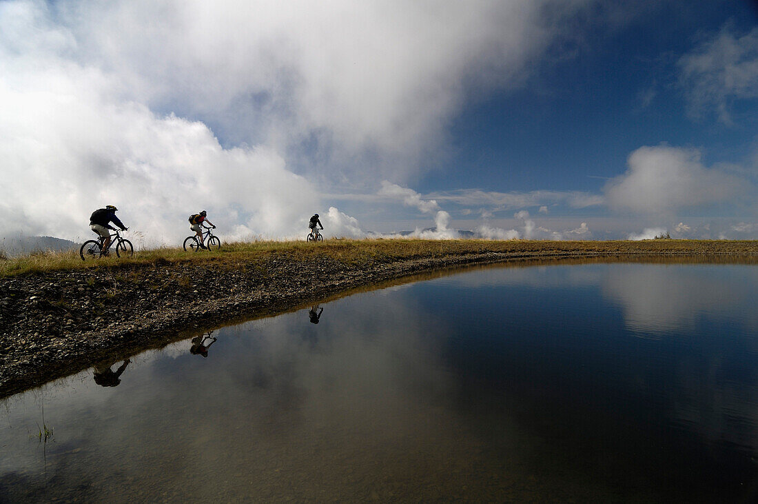 Mountainbike tour in the Nockberg Mountains, Woellaner Nock, 2048m, near Bad Kleinkirchheim, Carinthia, Austria, Europe