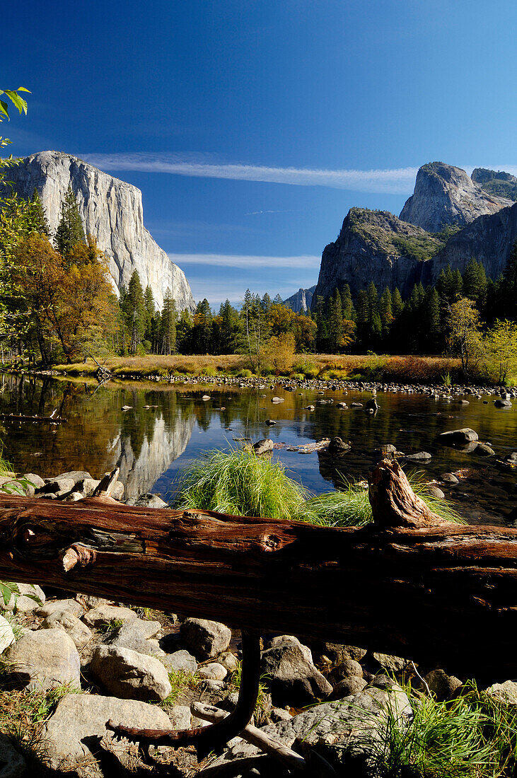 Idyllische Landschaft mit Bach im Sonnenlicht, Yosemite Nationalpark, Kalifornien, Nordamerika, Amerika