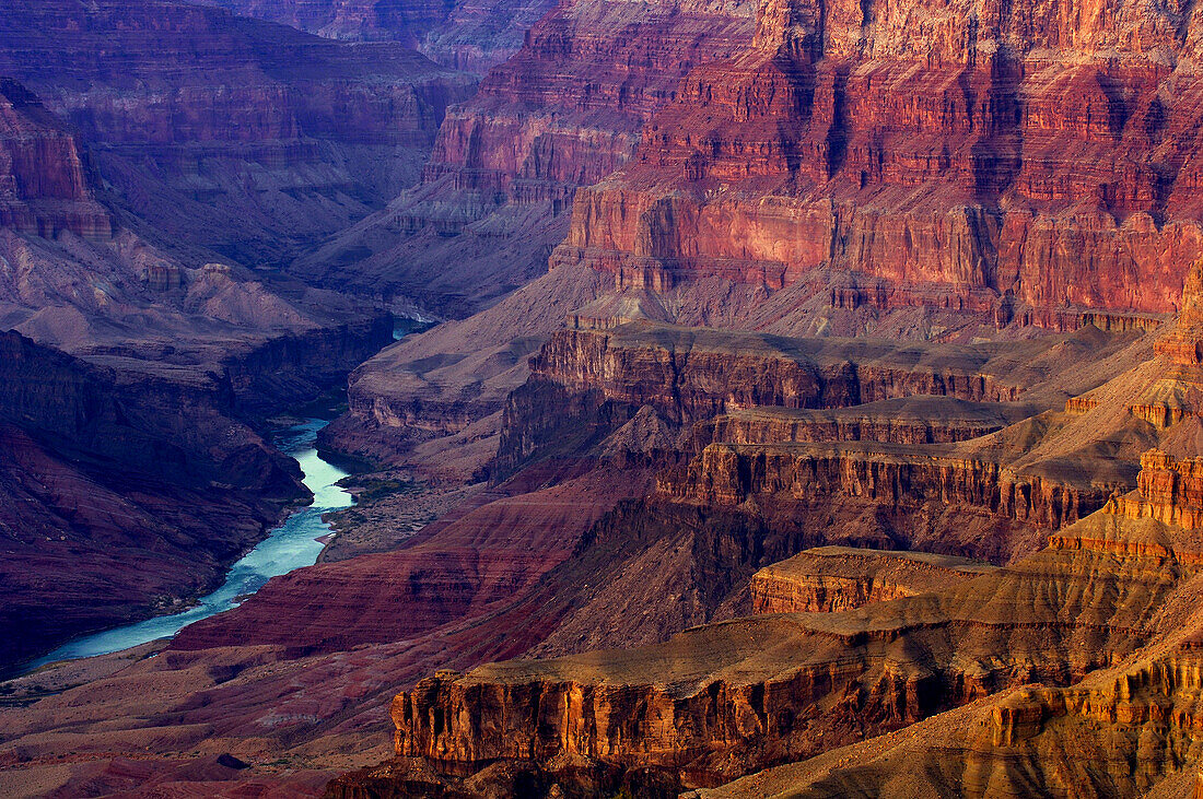 The Colorado River in a gorge at Grand Canyon, Arizona, North America, America
