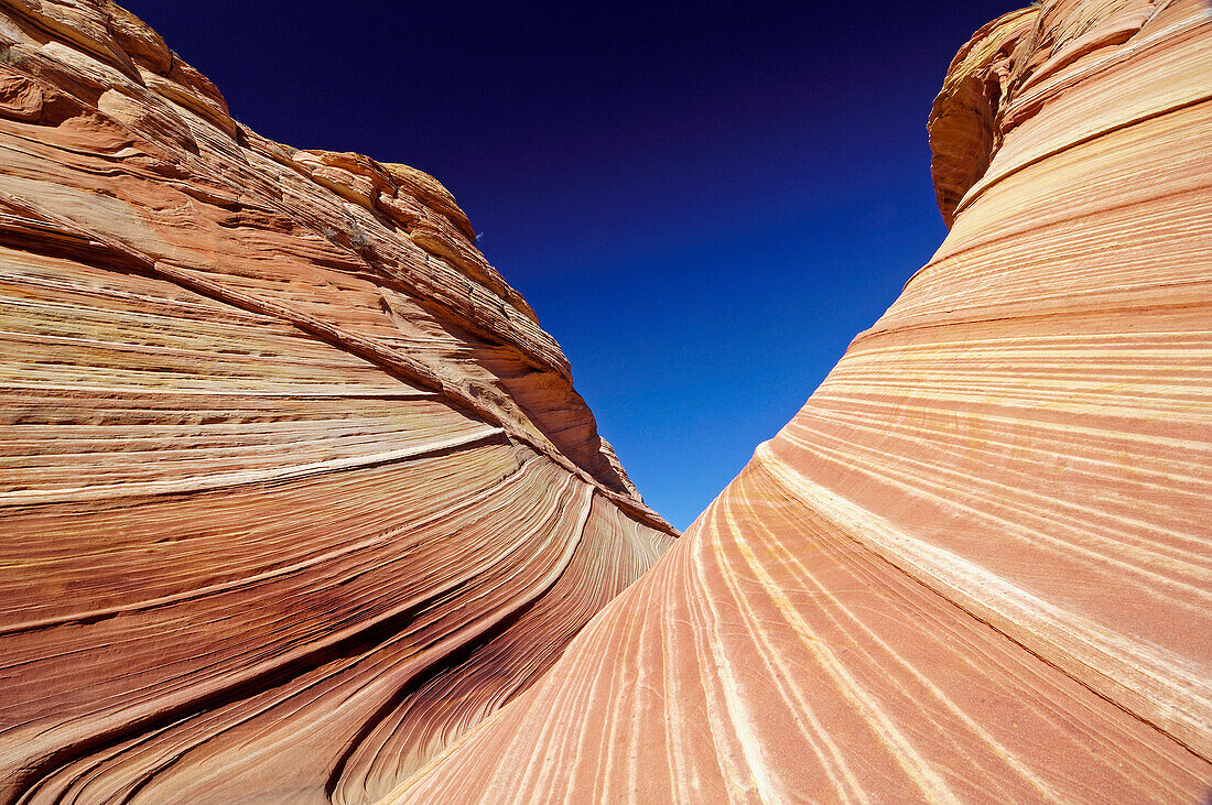 Das Vermillion Cliff, Sandsteinformation im Sonnenlicht, Coyote Buttes, Arizona, Nordamerika, Amerika