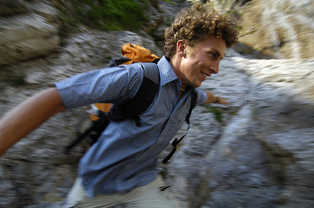 Mann hiking in Allgaeu Alps, Bavaria, Germany
