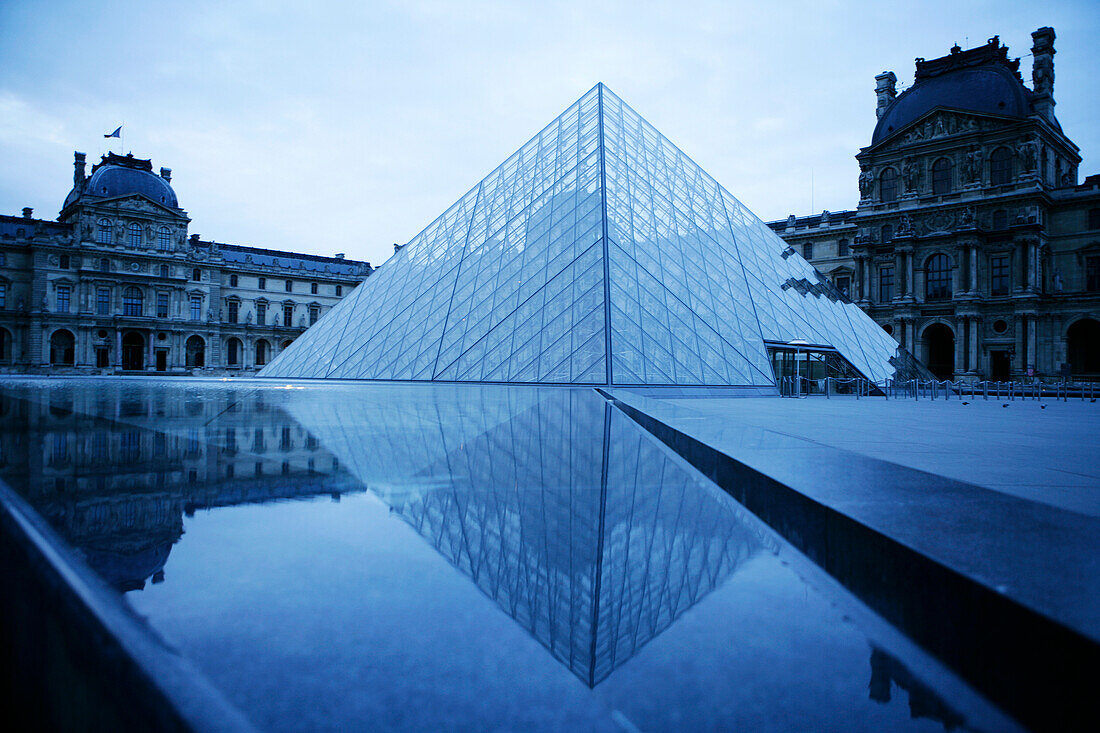 The Louvre museum with the Louvre Pyramid, Paris, France