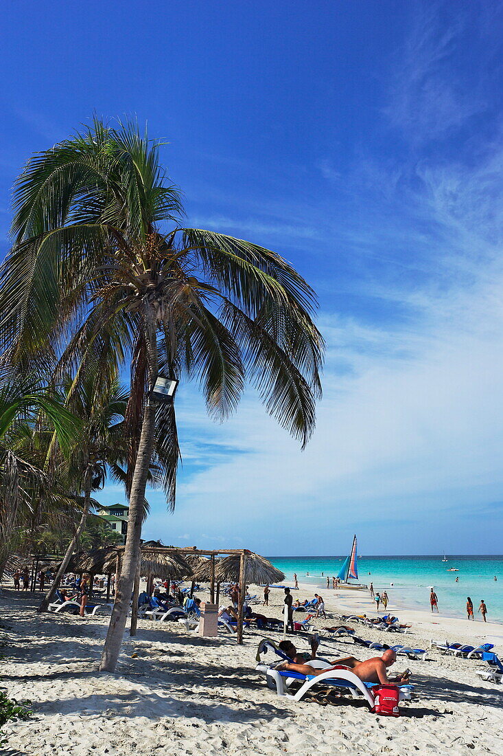 View over sandy beach, Varadero, Matanzas, Cuba, West Indies