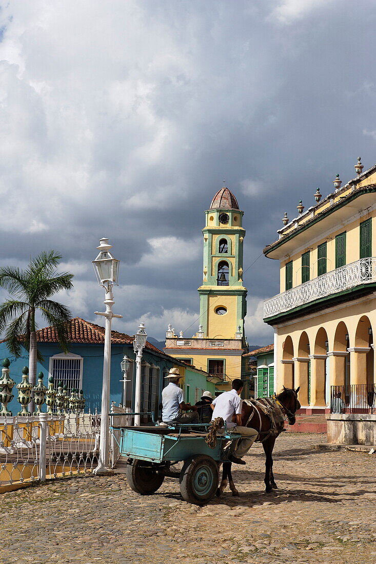 Horse-drawn vehicle on Plaza Mayor, Trinidad, Sancti Spiritus, Cuba, West Indies
