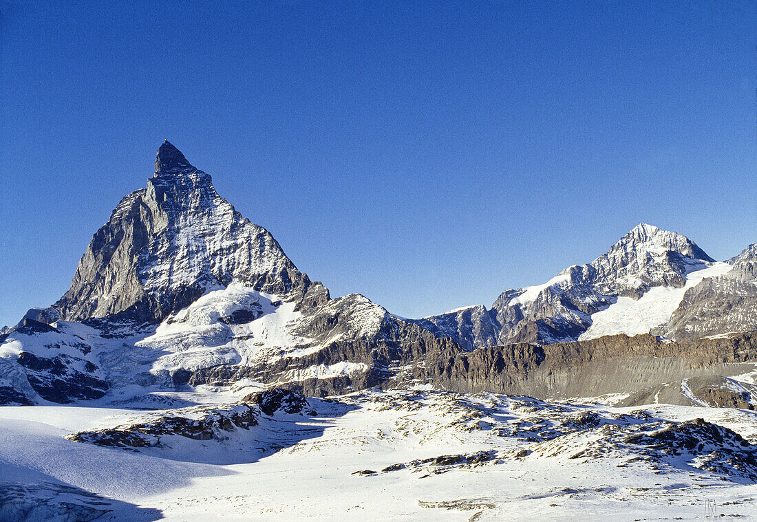 Mount Cervino (german: Matterhorn). Image taken between ski resorts of Zermatt (Switzerland) and Cervinia (Italy)