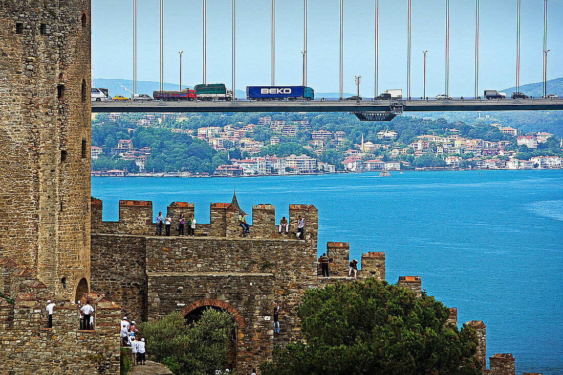 Rumelihisari fortress and Fatih Sultan Mehmet Bridge,  Bosphorus Strait,  Istanbul,  Turkey