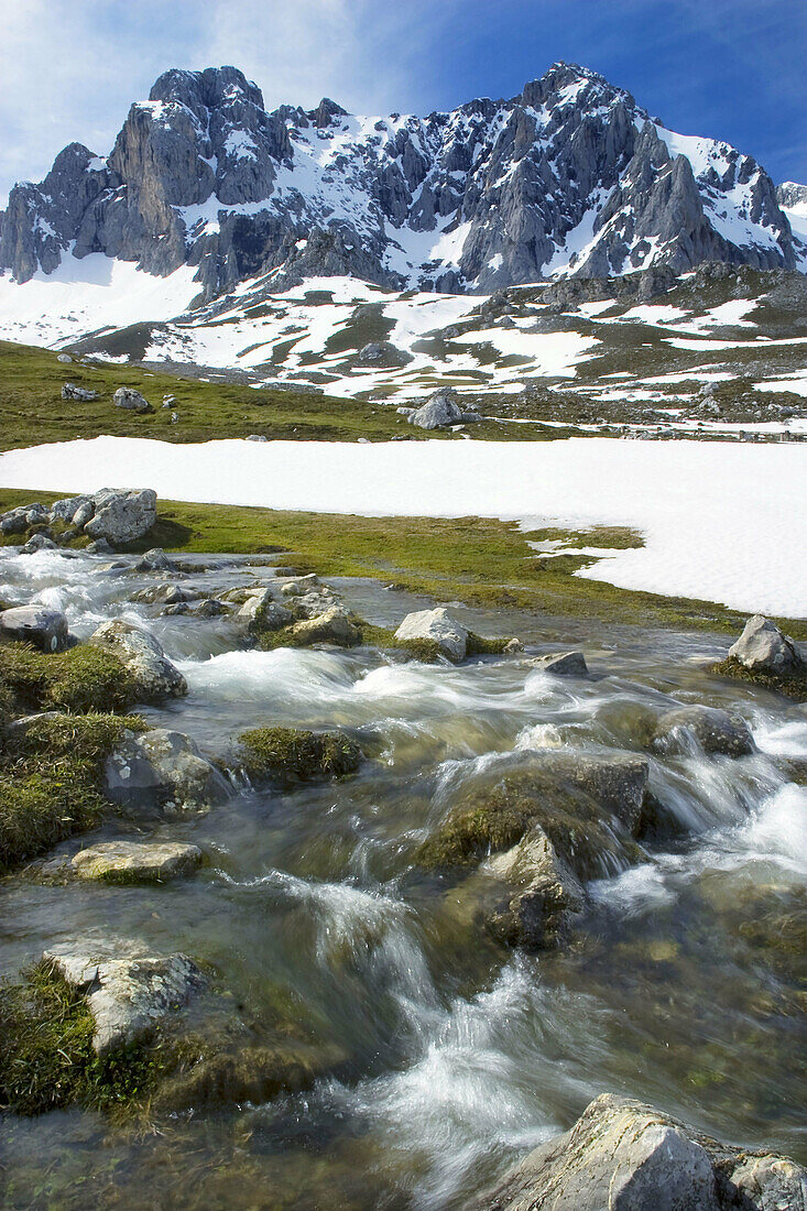 Peña Vieja, Peña Olvidada and Salgardas stream  Central Massif in Picos de Europa mountain range, Cantabria, Spain, Europe