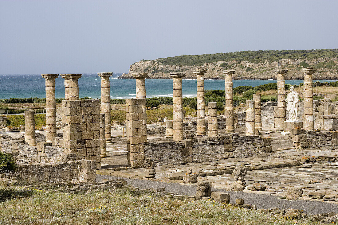 Temple of Augustus, ruins of old roman city of Baelo Claudia, Tarifa. Cadiz province, Andalucia, Spain