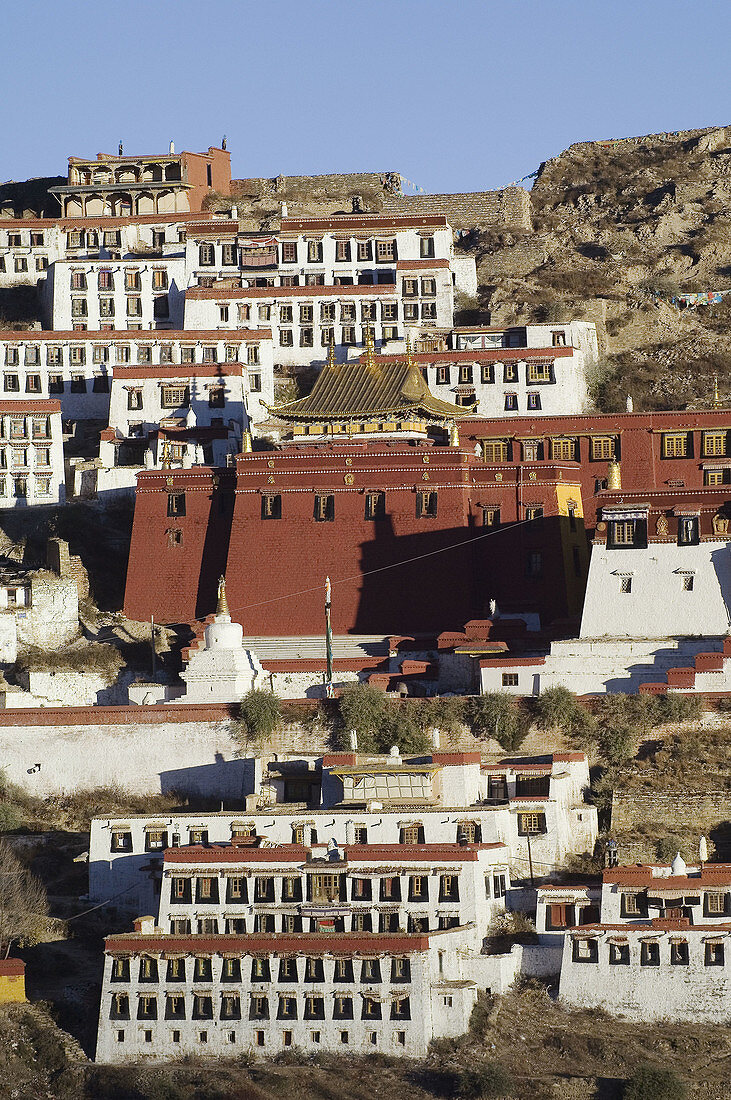 Ganden monastery, one of the three main Buddhist monasteries near Lhasa, Tibet. China