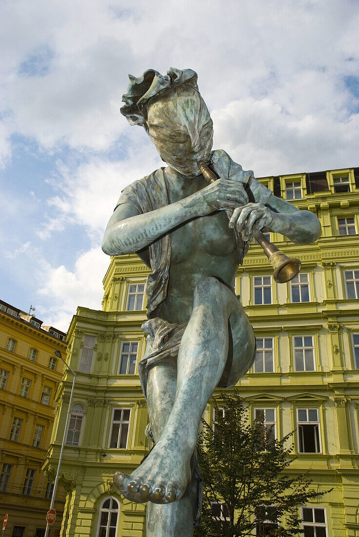 Musician statue at Senovazne namesti square in Prague Czech Republic Europe