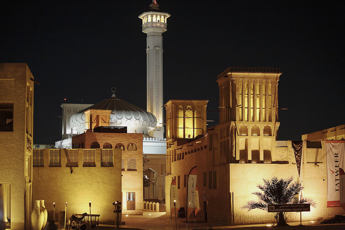 United Arab Emirates, Dubai, Bastakia Quarter at night