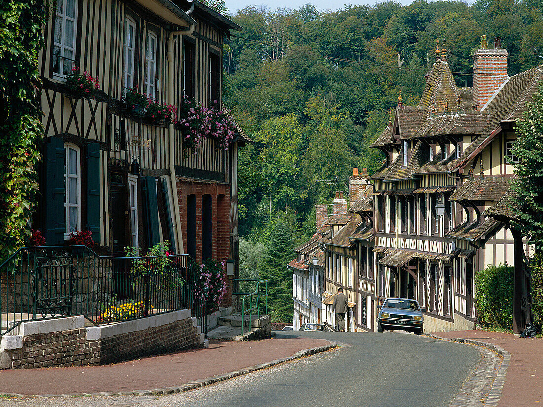 Street scene in small town, Lyons-la-Foret, Normandy, France