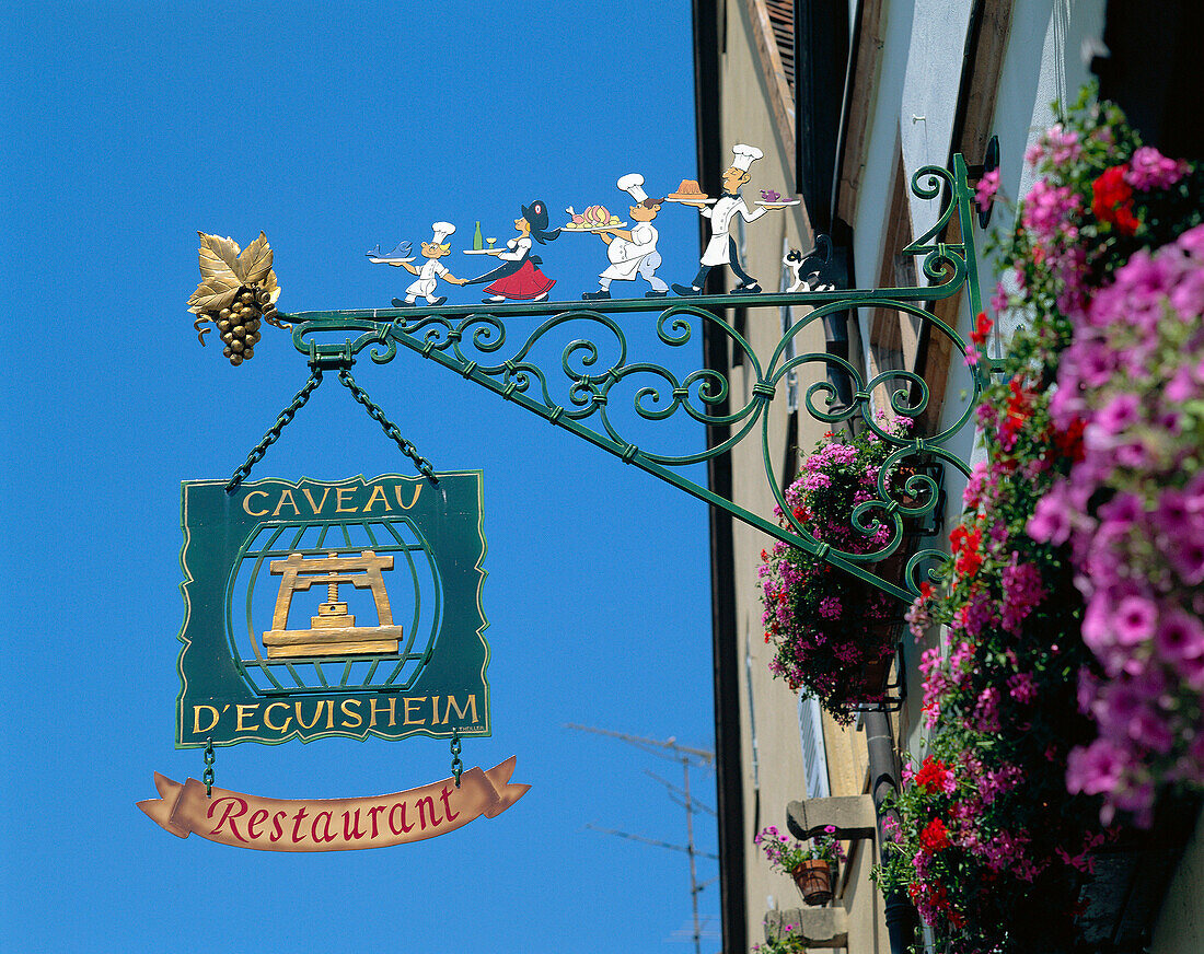 Restaurant sign, Eguisheim, Alsace, France