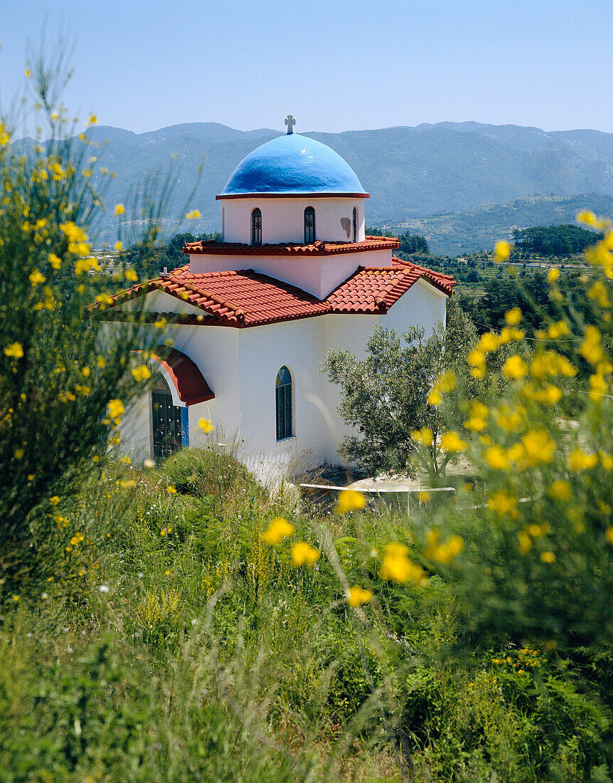 Church nestled in hills, General, Kos Island, Greek Islands