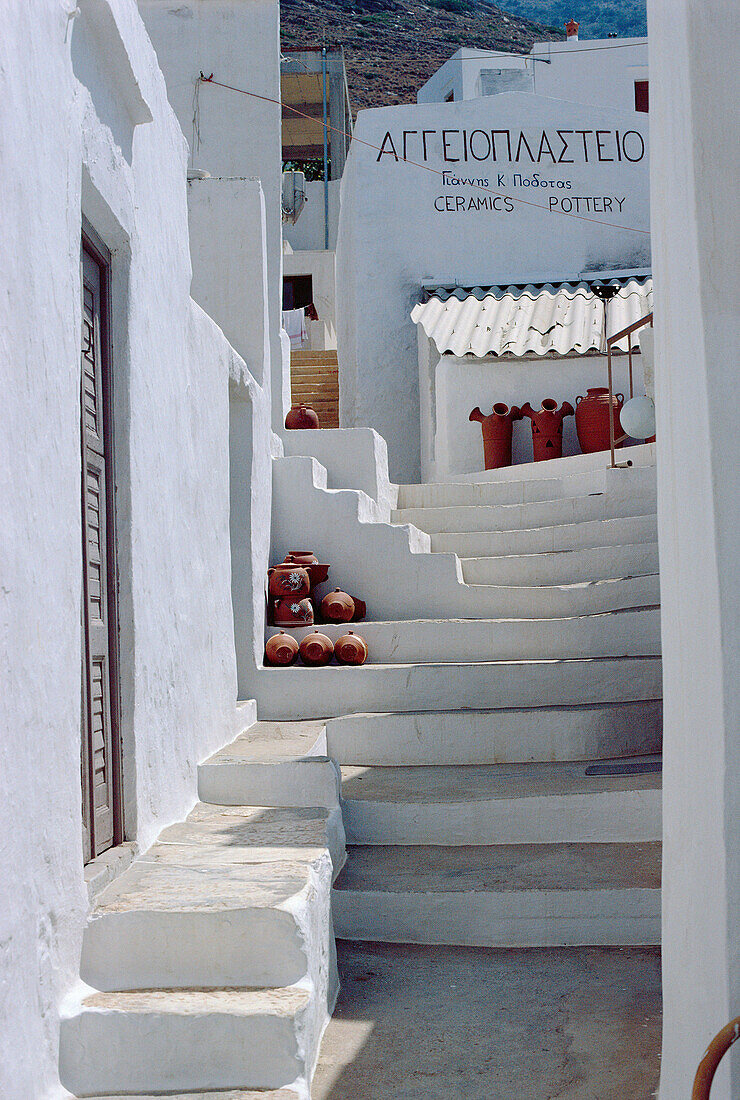 Steps leading to ceramics shop, Kamares, Sifnos Island, Greek Islands