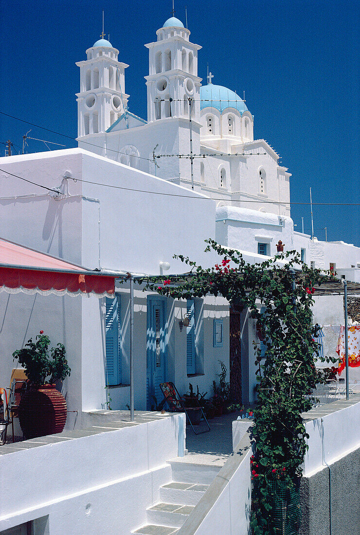 Whitewashed house and church, Apollonia, Sifnos Island, Greek Islands