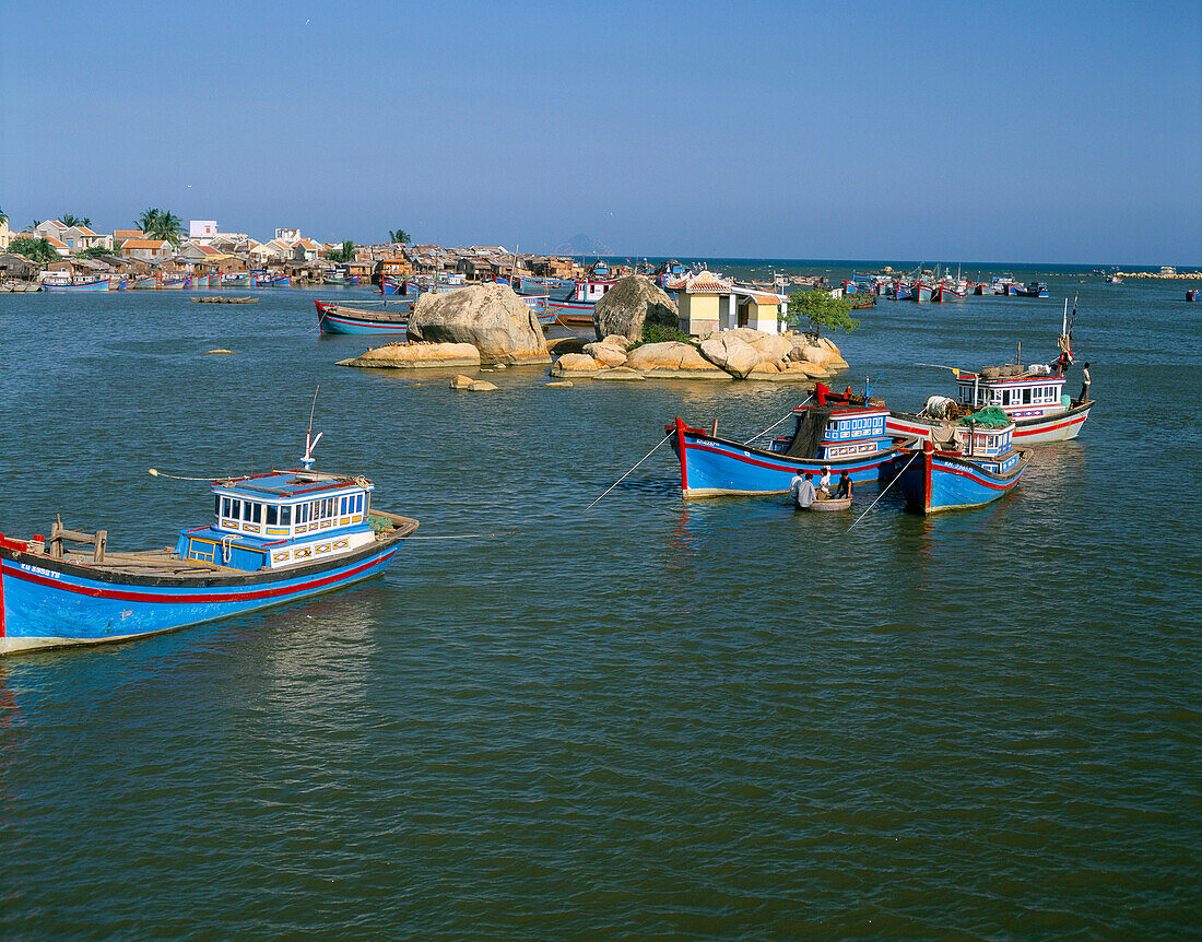 Harbour with blue boats, Nha Trang, Vietnam