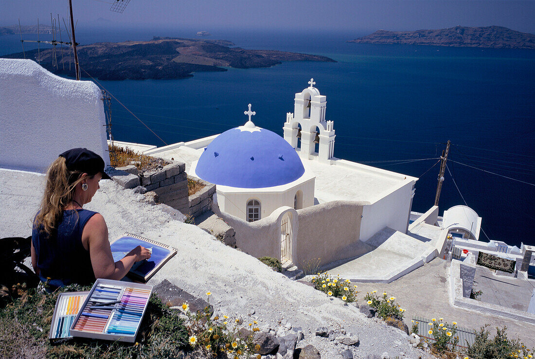 View over Bay, Fira, Santorini Island, Greek Islands