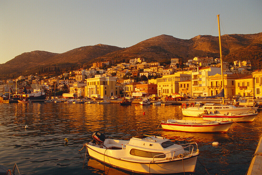 Town and Harbour in evening light, Samos Town, Samos Island, Greek Islands