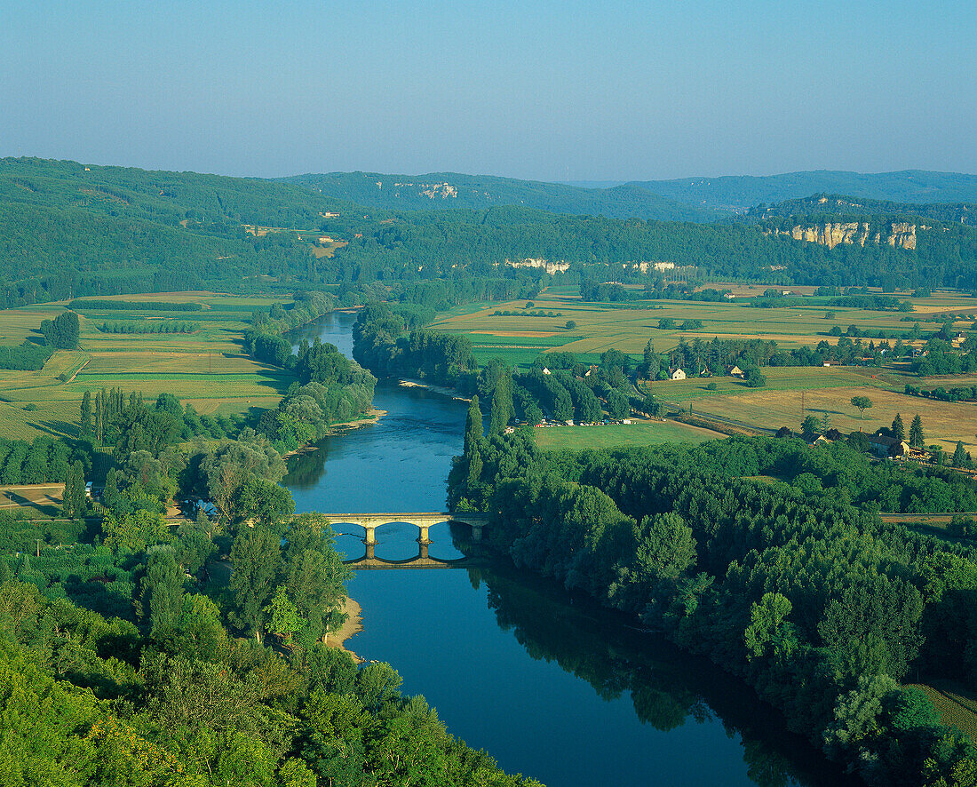 Morning view from Domme over River, Dordogne River, The Dordogne, France