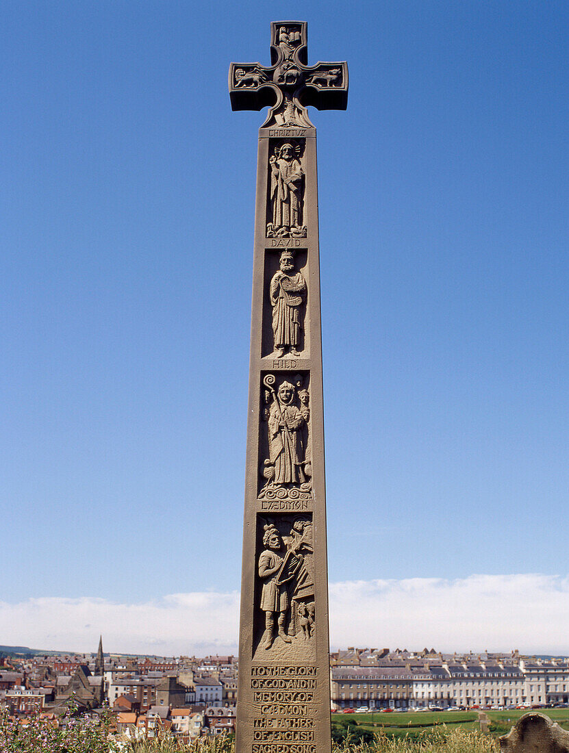 Memorial to Caedmon, Whitby, Yorkshire, UK, England