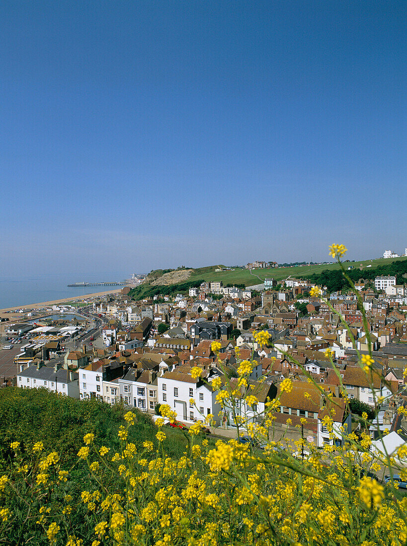 Town Overview, Hastings, East Sussex, UK, England