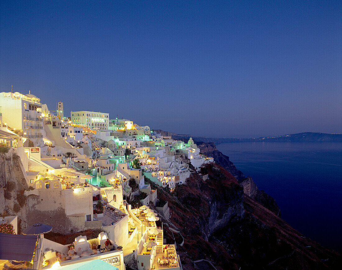 View of Town at Night, Oia, Santorini Island, Greek Islands