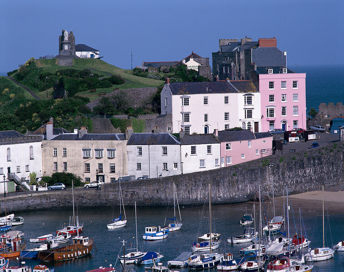 View of Town & Harbour, Tenby, Pembrokeshire, UK, Wales