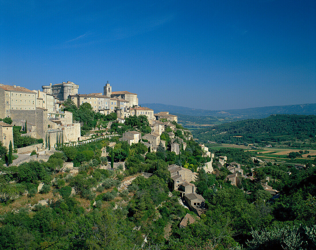 View of Hilltop Town, Gordes, Provence, France