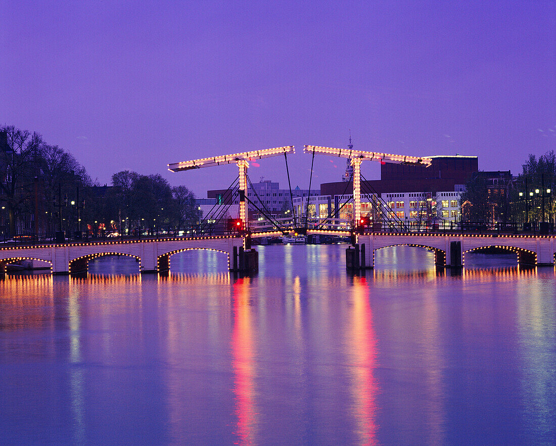 The Skinny Bridge By Night, Amsterdam, Noord Holland Province, Netherlands