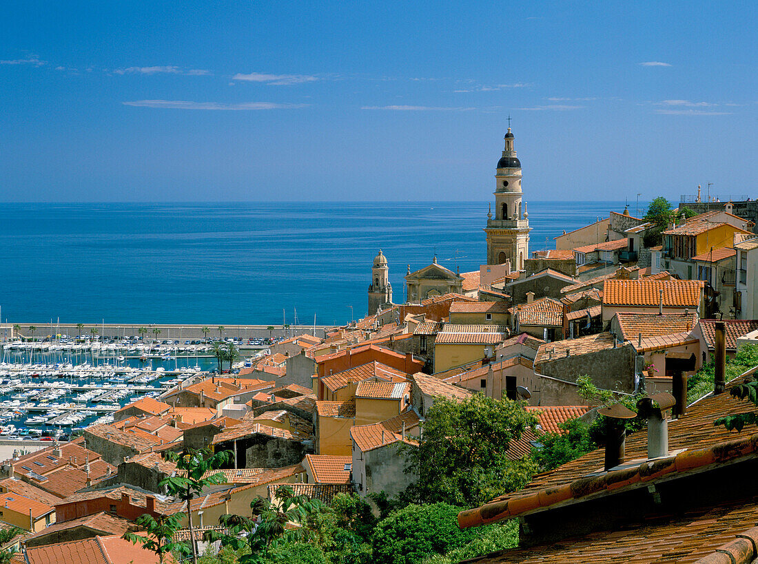 OVERVIEW OF TOWN & SEA, MENTON, Cote d'Azur, FRANCE