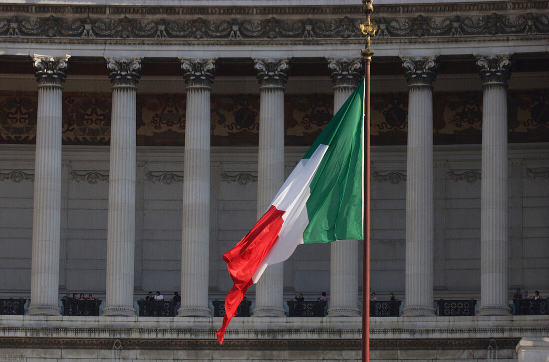 Italian flag & Victor Emmanuel Monument, Rome, Lazio, Italy