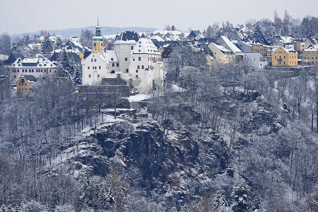 Burg Wolkenstein im Winter, Wolkenstein, Erzgebirge, Sachsen, Deutschland