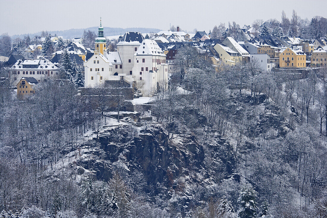 Wolkenstein castle in winter, Wolkenstein, Ore mountains, Saxony, Germany