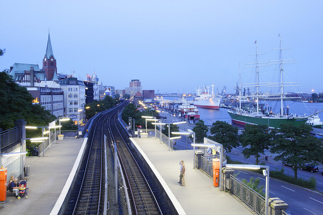 Landungsbruecken station in the evening, Hamburg, Germany