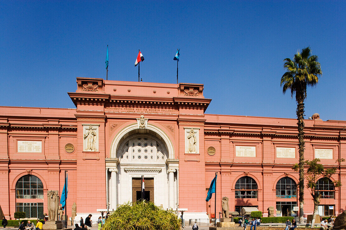 The facade of the egyptian museum under blue sky, Cairo, Egypt, Africa