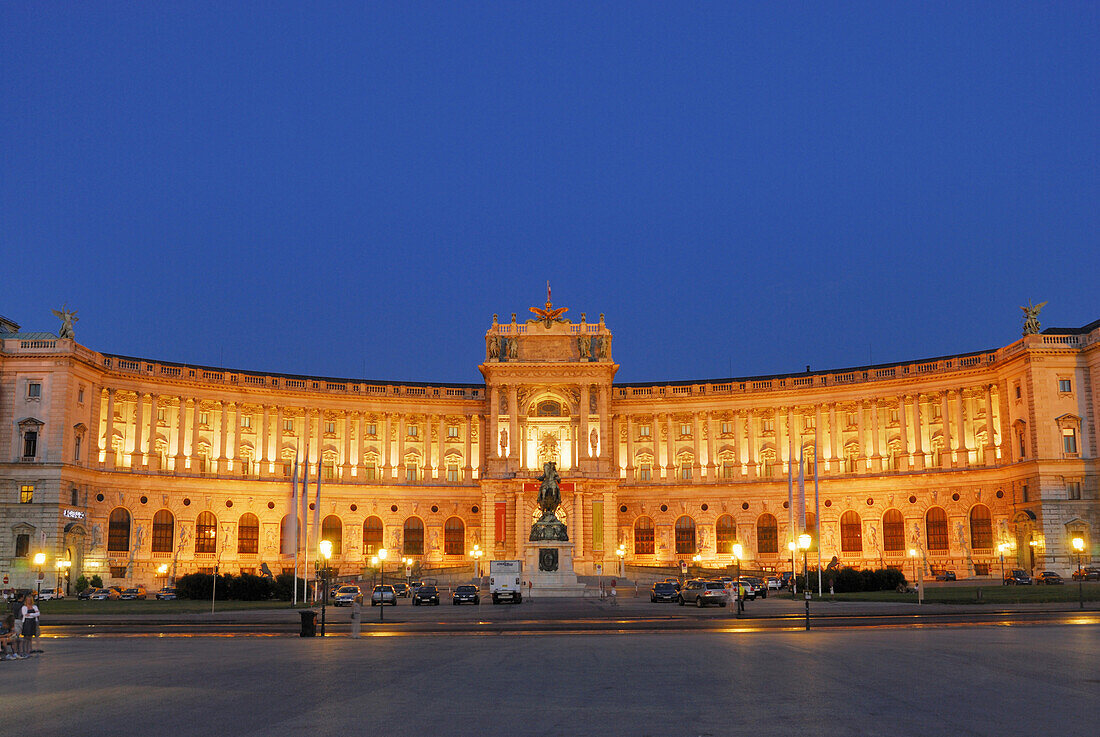 Illuminated Neue Burg, Hofburg Imperial Palace, Vienna, Austria