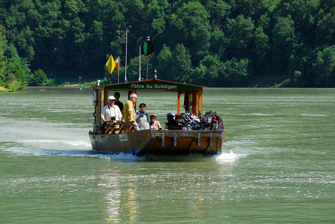 Radfähre auf der Donau, Schlögen, Haibach ob der Donau, Oberösterreich, Österreich