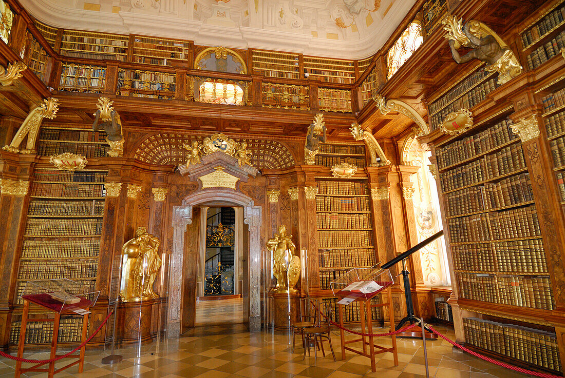 Library, Melk Abbey, Wachau valley, Lower Austria, Austria