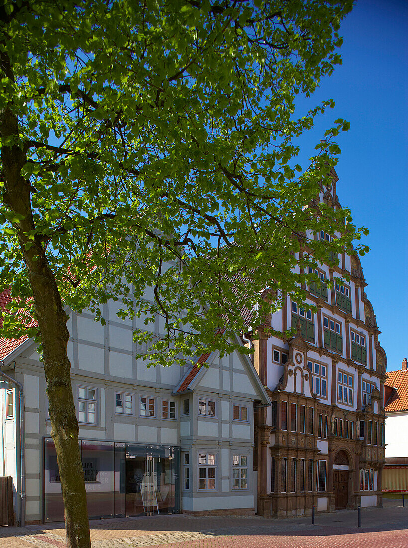 Old house (Hexenbürgermeisterhaus)  in the Breite Straße in the town of Lemgo, Straße der Weserrenaissance, Lippe, Nort Rrhine-Westphalia, Germany, Europe