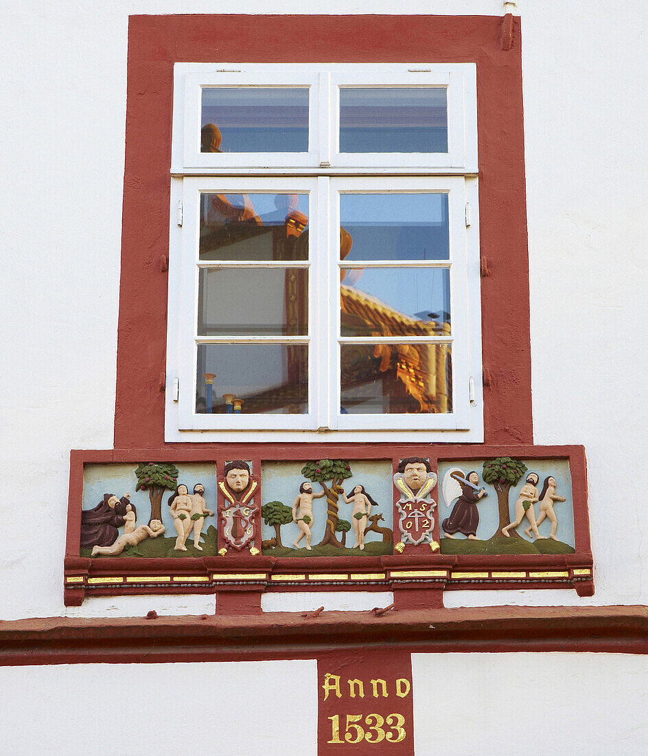 Window with Bible story, Bad Salzuflen, North Rhine-Westphalia, Germany