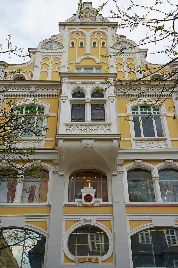 House with Rose (Lippische Rose), Lange Straße, Old city, Detmold, Straße der Weserrenaissance, Lippe, Northrhine-Westphalia, Germany, Europe