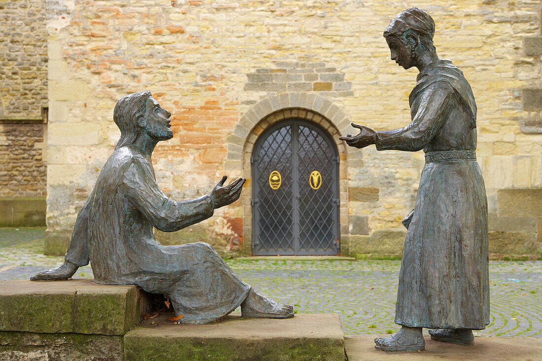 Outdoor photo, Sculpture in front of St. Brictius-church, Schöppingen, Münsterland, Northrhine-Westfalia, Germany, Europe
