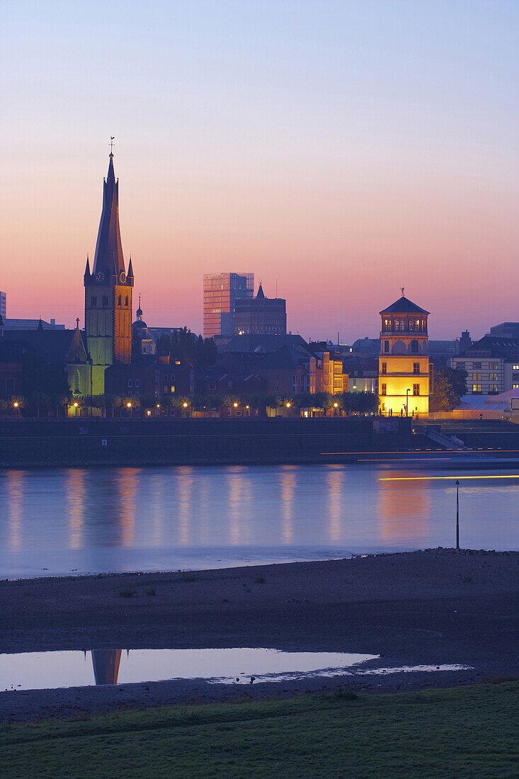 View over river Rhine to Old Town, Duesseldorf, North Rhine-Westphalia, Germany