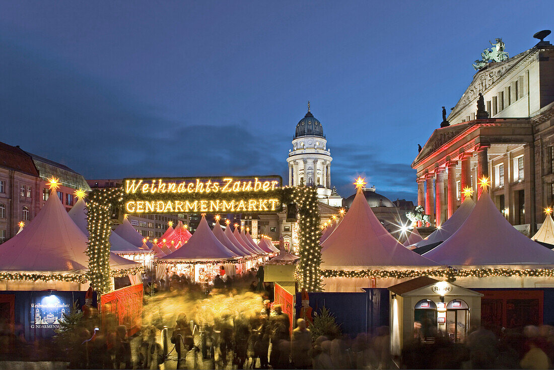 Christmas market, at night, Gendarmenmarkt, Berlin, Germany