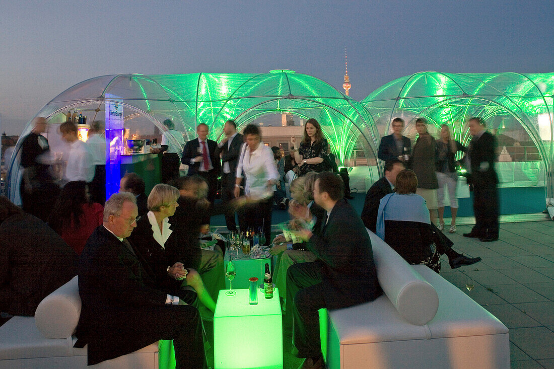 EnBW stands for Energie Baden-Württemberg AG, here is a party on the roof of their headquarters in the Friedrichstraße, Berlin, Germany