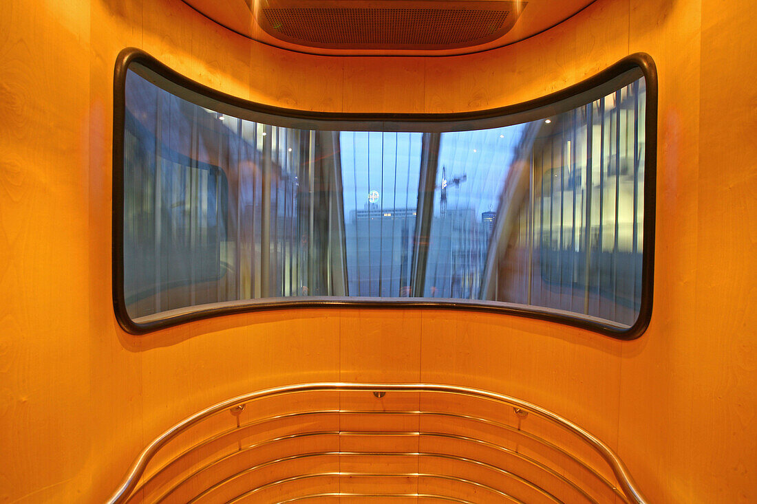 inside the elevator of the Ludwig-Erhard-Haus. The building is located on Fasanenstraße, a chamber of commerce, Berlin, Germany